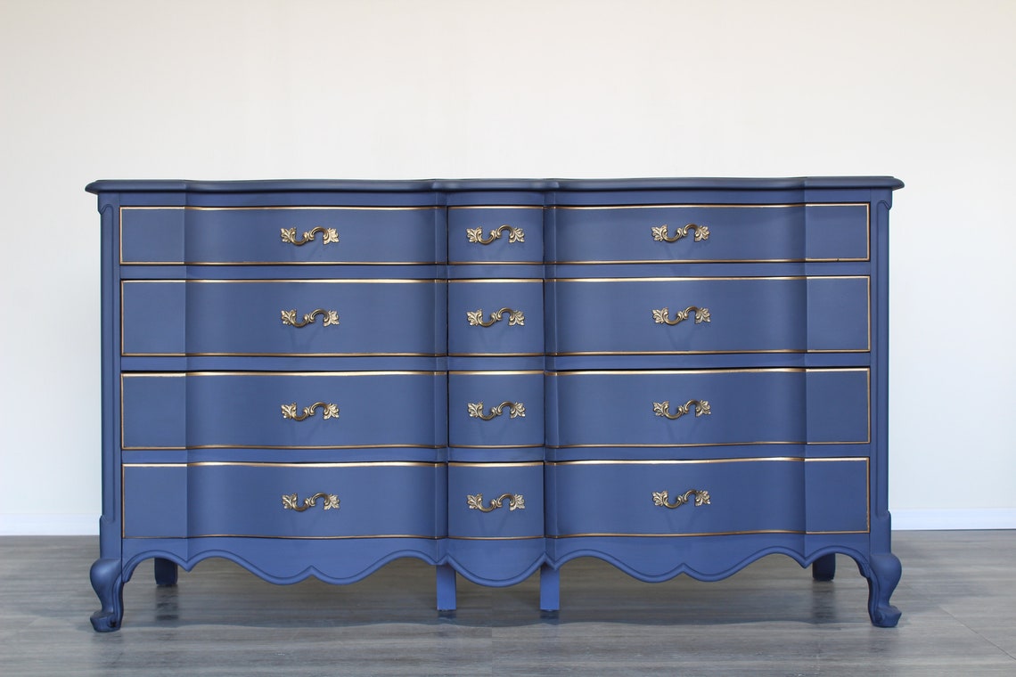 Vintage French Style Blue Dresser of Nine Drawers Provincial - Etsy