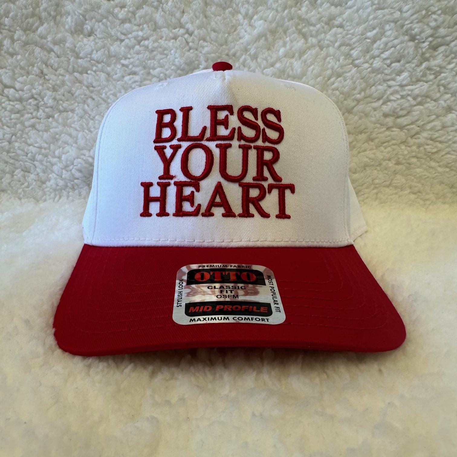 BLESS YOUR HEART trucker hat, Megan Moroney, embroidery, snapback, vintage cowboy, Camo, girl hat, concert, two tone, American, country, fun