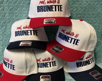 trucker hat RED, WHITE & BRUNETTE emboidery, Patriotic American Cowboy Snapback