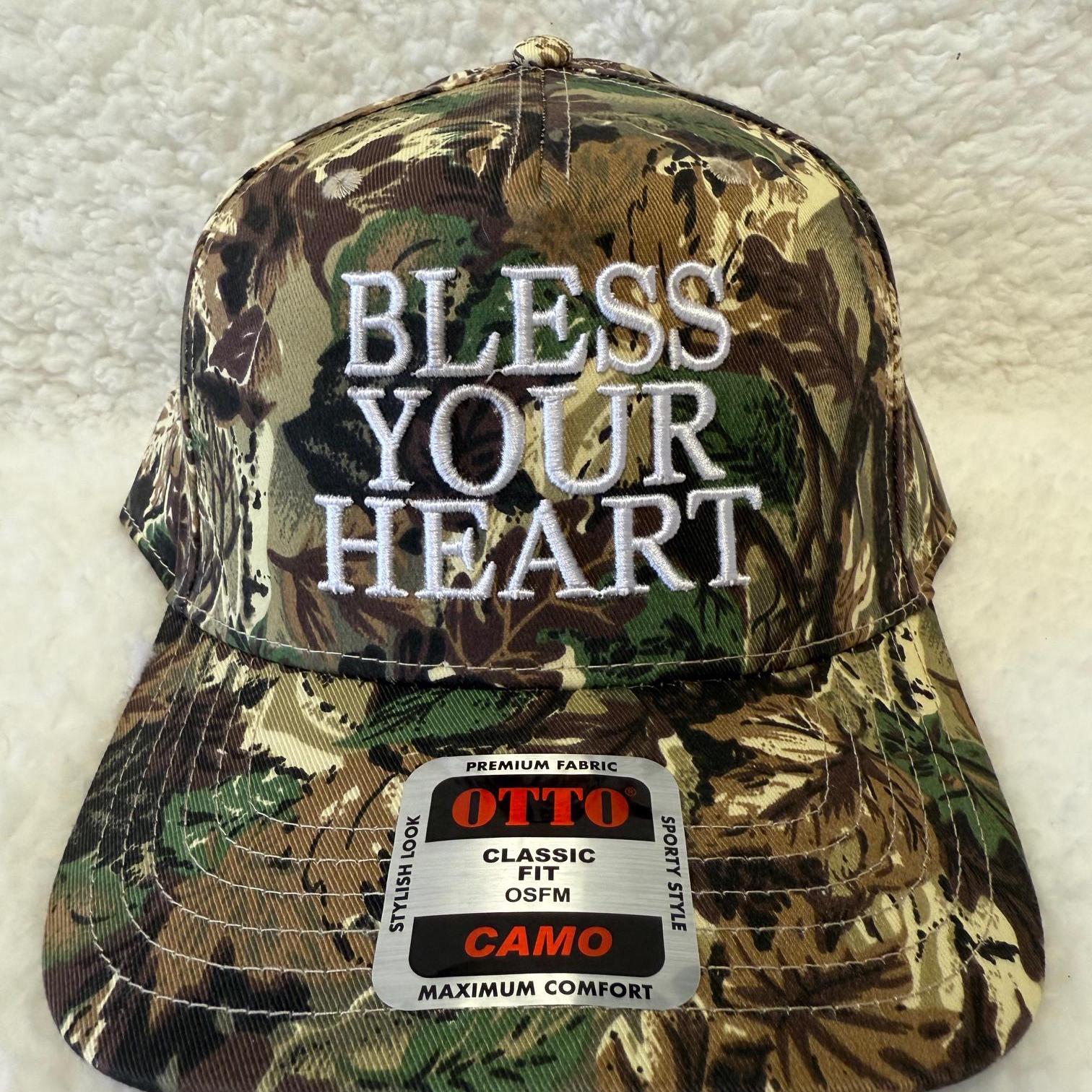 BLESS YOUR HEART trucker hat, Megan Moroney, embroidery, snapback, vintage cowboy, Camo, girl hat, concert, two tone, American, country, fun
