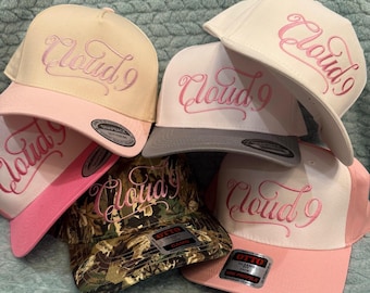 Cloud 9 Embroidered Trucker Hat | Pink Camo Snapback Concert Accessory