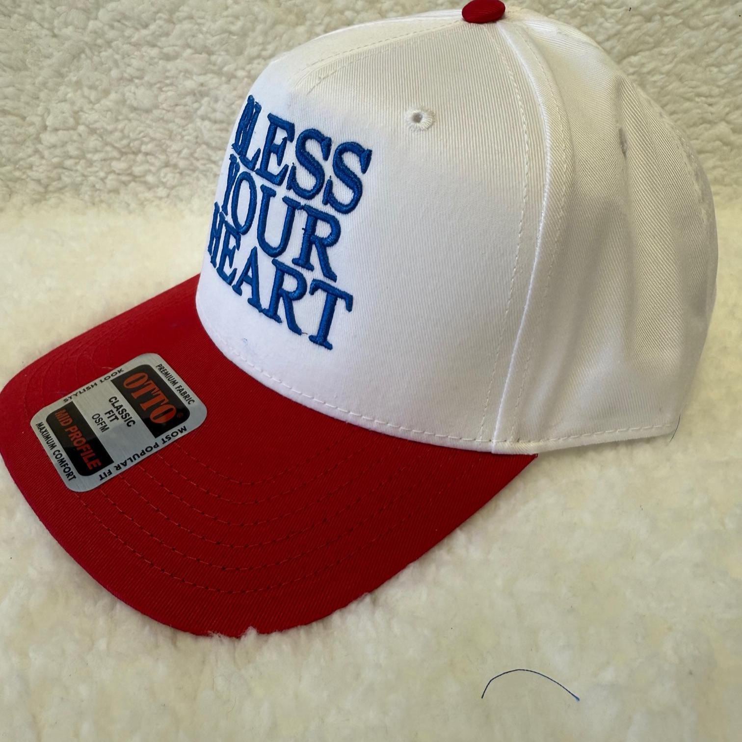 BLESS YOUR HEART trucker hat, Megan Moroney, embroidery, snapback, vintage cowboy, Camo, girl hat, concert, two tone, American, country, fun