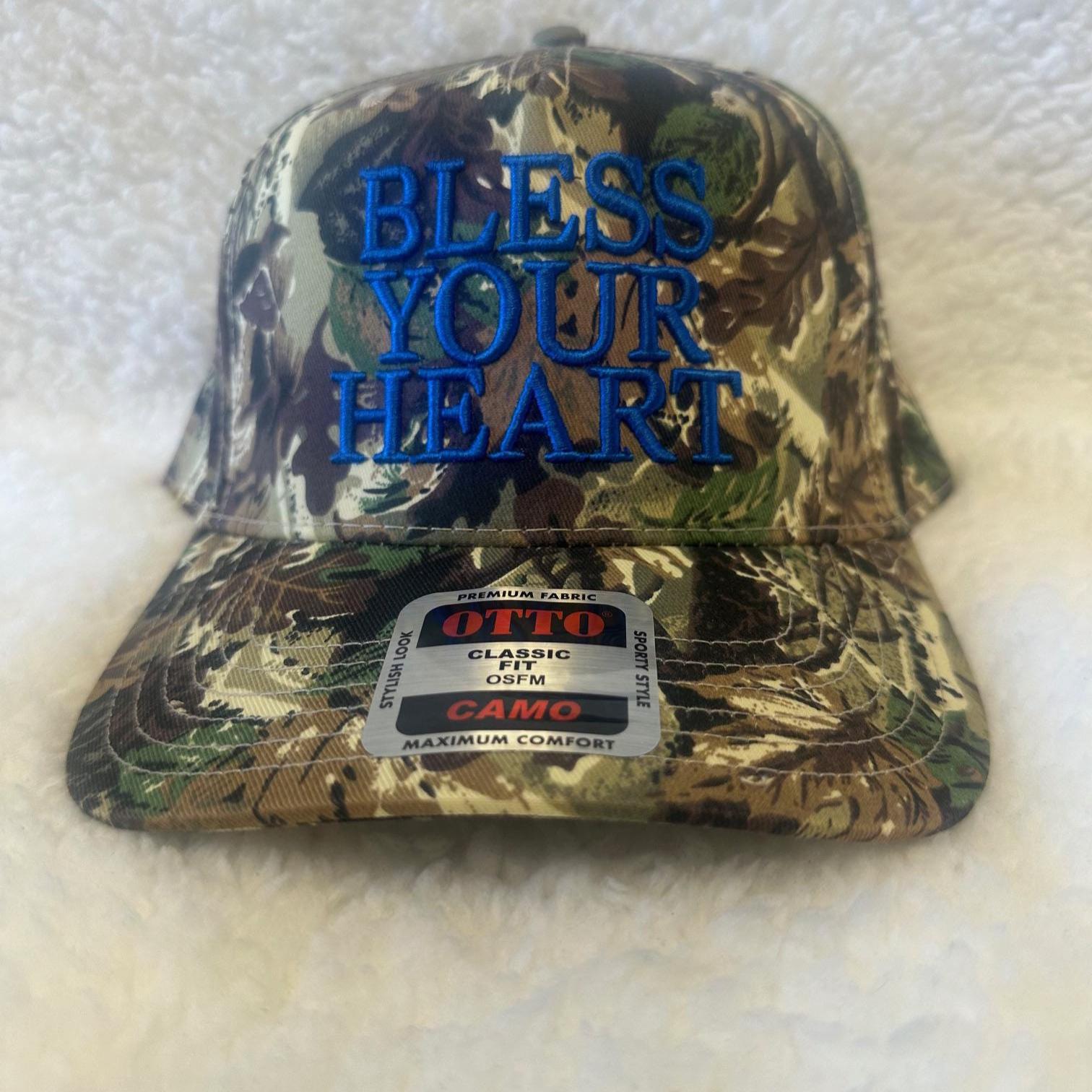 BLESS YOUR HEART trucker hat, Megan Moroney, embroidery, snapback, vintage cowboy, Camo, girl hat, concert, two tone, American, country, fun