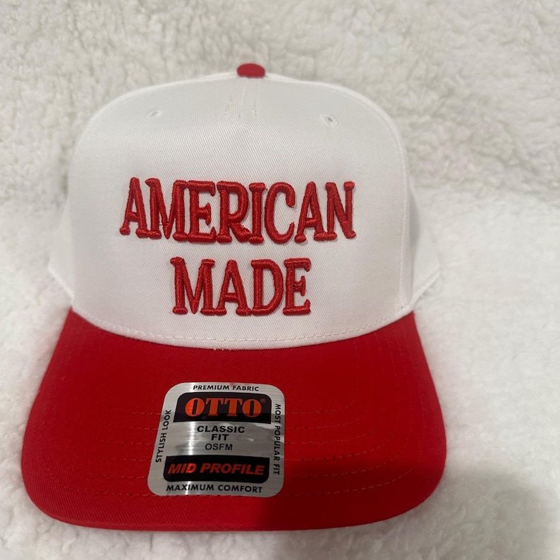 American Made | Embroidered Trucker Hat | Patriotic Snapback | Camo | MAGA | MAHA | custom embroidery White / Red