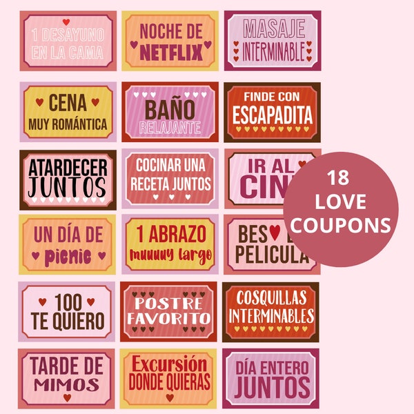 18 Vales de regalo, regalo parejas, San valentín, Printables,