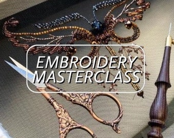 Aari embroidery with Liuneville hook for beginners, Step by step online class, DIY embroidery kit, Couture embroidery course, Video tutorial