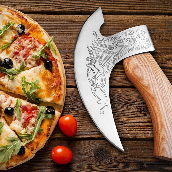 Personalized PIZZA CUTTER AXE, Valentine Gifts for Him & Her, Men/Women/ and Boyfriend Gift, Chef Kitchen 8.00" Unique Viking Style