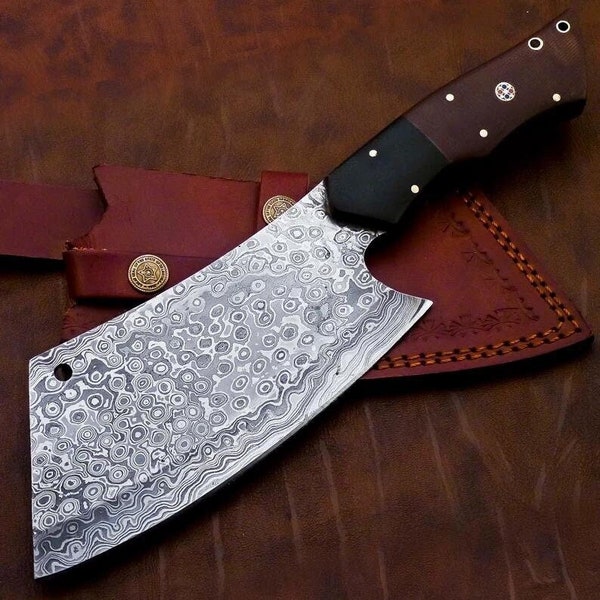DAMASCUS STEEL CLEAVER, 12 Inches Beautiful Meat Chopper, Boning For Chopping Bones, Valentine Day Gift For Her/ Him, Anniversary Gift