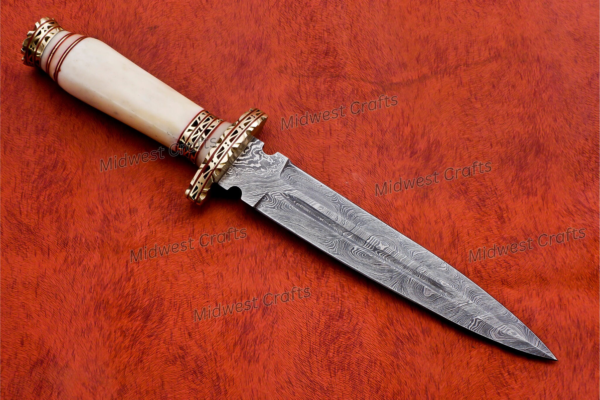 Hand Damascus Hunting Knife With Sheath, Personalized Fixed