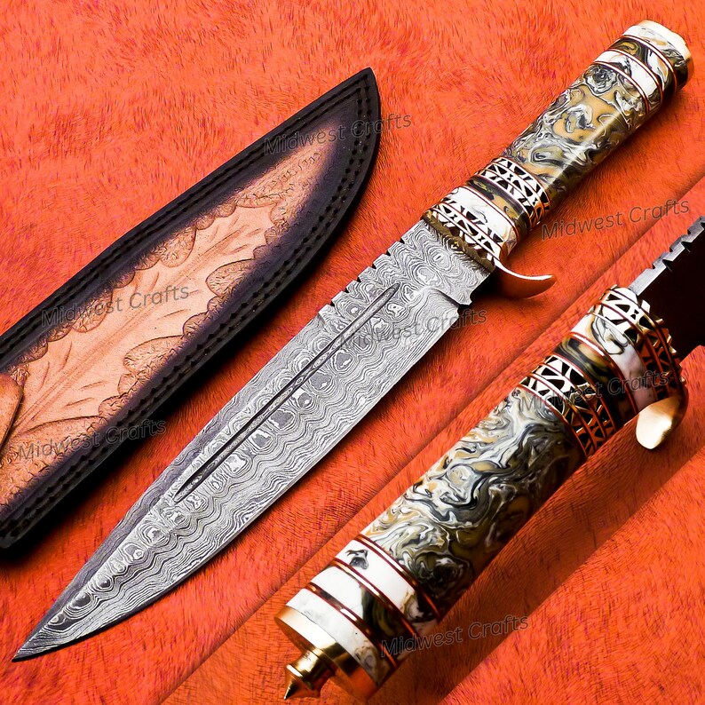 Hand Bushcraft Knife With Sheath, Acrylic Fixed Blade Custom Knife, Hunting Knife