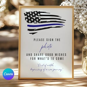 Police Retirement Guest Book Sign 5x7, Thin Blue Line Law Enforcement Party, Editable Canva Template, Printable Sign for Farewell Party