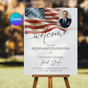 Military Retirement Welcome Sign Template, American Flag Canva Poster, Master Sergeant Party Decoration, Editable Veteran Farewell Sign