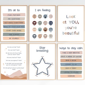 Set von 7 Calming Corner Postern, Montessori Klassenzimmer Dekor, Homeschool Printables, Gefühle Poster, Counselor Office, Beruhigungskonzepte