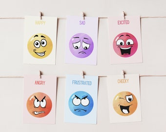 Sentimientos Tarjetas Flash x 20 / Aprendizaje Montessori / Emociones / Sentimientos Impresión / Educación para niños pequeños / Educación en el hogar / Descarga instantánea / Imprimible