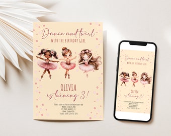 Editable Ballerina Dance Birthday Invitation | Girl’s Birthday Party Invite | Printable Digital Download | Corjl Template