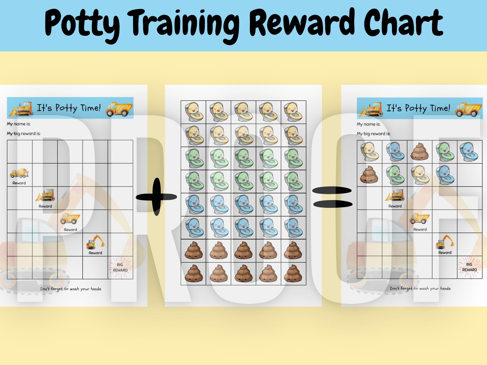 Potty Training Chart for Boys, Printable Construction Potty Training ...