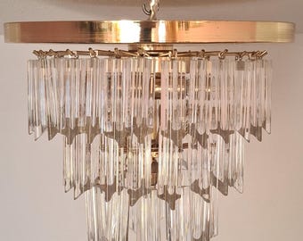 Mid-Century Modern Ceiling Light with Crystals, Italy, 1970s