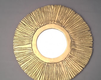 Rare large and heavy wall mirror, sunburst finish, France, 1950s