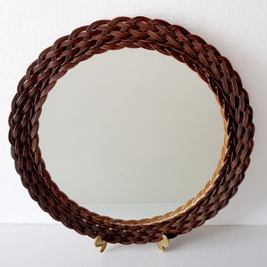 Vintage Round Wall Mirror with Rattan Frame Germany 60s