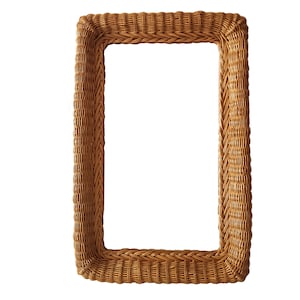 Mid-Century Rectangular Wall Mirror with Rattan Frame Italy 60s