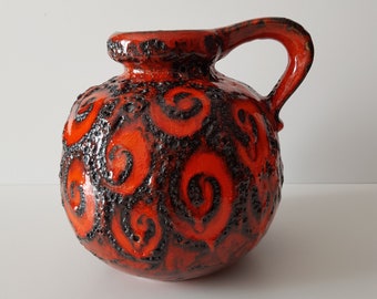 Vintage Scheurich Fat-Lava handle vase red black from the 1960s