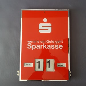 Perpetual calendar, permanent calendar, wall calendar “Sparkasse” Germany 70s