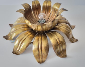 Vintage floral lamp in the style of Hans Möller, made of brass, 1970s