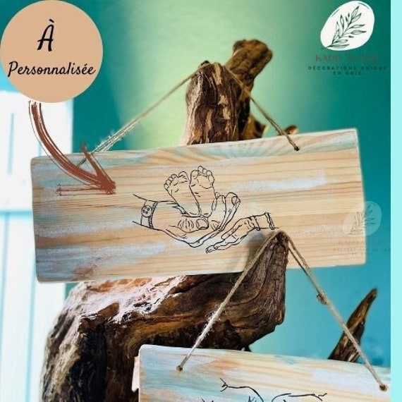 Pancarte en Bois de Naissance à Personnalisée, Idée Cadeaux Naissance