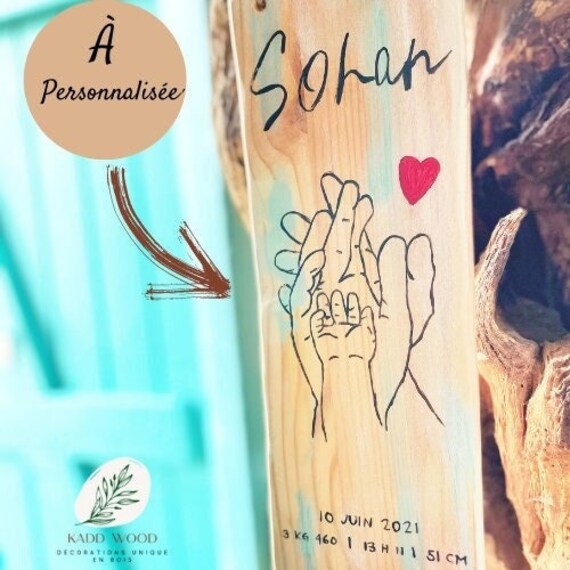 Pancarte en Bois de Naissance à Personnalisée, Idée Cadeaux Naissance