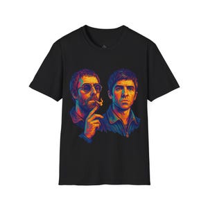 Oasis Inspired Music Band Unisex Softstyle T-Shirt, Liam and Noel Gallagher Tee, Men Women Casual Graphic Top, Indie Rock Fan Apparel