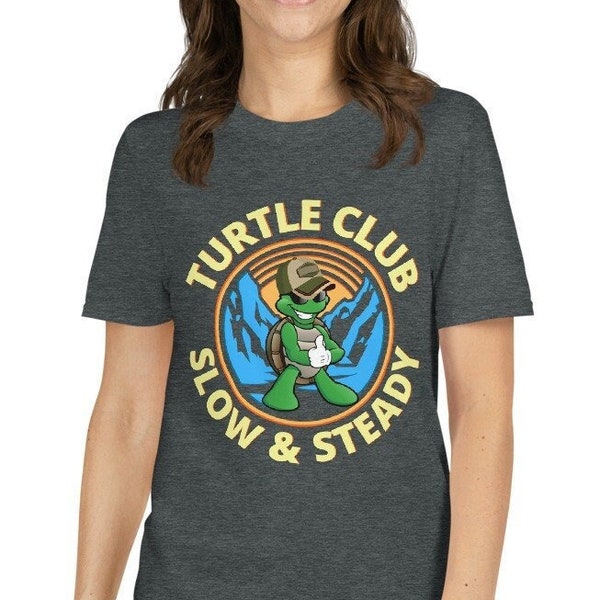 TURTLE CLUB SLOW & Steady Senderismo Escalada Running Ciclismo Active Short-Sleeve Unisex Camiseta Unisex