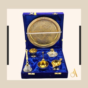 Designer Pooja thali set | 7 Pieces | Brass | Handmade