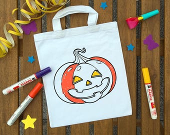 Halloween Kürbis, Halloweenparty, Ausmaltasche zum ausmalen Kindergeburtstag oder Mitgebsel als Gastgeschenk zur Party