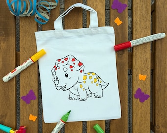 Dino Triceratops Kinder Ausmaltasche zum ausmalen Kindergeburtstag oder Mitgebsel als Gastgeschenk