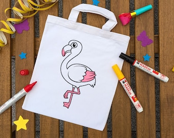 Flamingo Ausmaltasche Kinder zum ausmalen Kindergeburtstag, Mitgebsel als Gastgeschenk