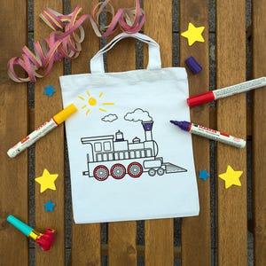 Eisenbahn, Lokomotive, Lok, Dampflok, Kinder Ausmaltasche zum ausmalen Kindergeburtstag oder Mitgebsel als Gastgeschenk