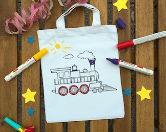 Eisenbahn, Lokomotive, Lok, Dampflok, Kinder Ausmaltasche zum ausmalen Kindergeburtstag oder Mitgebsel als Gastgeschenk