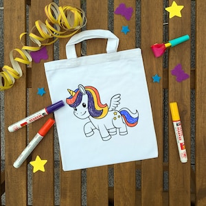 Kindertasche Einhorn Kinder Party Ausmaltasche Bilder zum ausmalen Kindergeburtstag oder Mitgebsel als Gastgeschenk