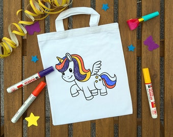 Kindertasche Einhorn Kinder Party Ausmaltasche Bilder zum ausmalen Kindergeburtstag oder Mitgebsel als Gastgeschenk