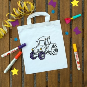 Kindertasche Traktor zum ausmalen, Kindergeburtstag oder Mitgebsel als Gastgeschenk, Party