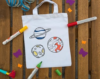 Ausmaltaschen Planeten Weltraum Weltall zum ausmalen aus Baumwolle, Kindergeburtstag Mitgebsel, Party Gastgeschenk