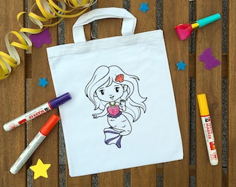 Meerjungfrau Kinder Ausmaltasche zum ausmalen Kindergeburtstag oder Mitgebsel als Gastgeschenk