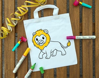 Löwe Kinder Ausmaltasche zum ausmalen Safari Kindergeburtstag oder Mitgebsel als Gastgeschenk