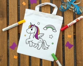 Einhorn Kindergeburtstag Ausmaltasche – Kindertasche zum Ausmalen, Mitgebsel & Gastgeschenk für Kinderparty