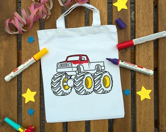 Monstertruck Geburtstag Ausmaltasche – Stofftasche zum Ausmalen, Mitgebsel Kindergeburtstag, Gastgeschenk