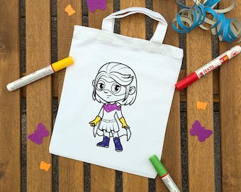 Superheldin Mädchen Kinder Ausmaltasche zum ausmalen Kindergeburtstag oder Mitgebsel als Gastgeschenk