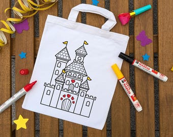 Kindertasche Märchenschloss Prinzessin Kinder Party Ausmaltasche Bilder zum ausmalen Kindergeburtstag oder Mitgebsel als Gastgeschenk