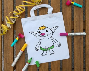 Troll, Ungeheuer, Ausmaltasche zum ausmalen Kindergeburtstag oder Mitgebsel als Gastgeschenk zur Party