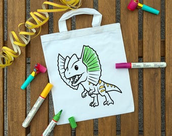 Dino Dilophosaurus Kinder Ausmaltasche zum ausmalen Kindergeburtstag oder Mitgebsel als Gastgeschenk