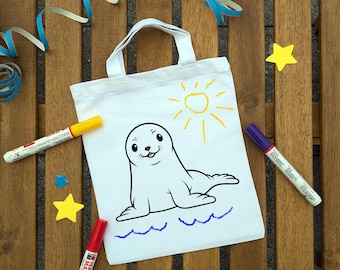 Seehund Robbe Meer, Kinder Ausmaltasche zum ausmalen Kindergeburtstag oder Mitgebsel als Gastgeschenk